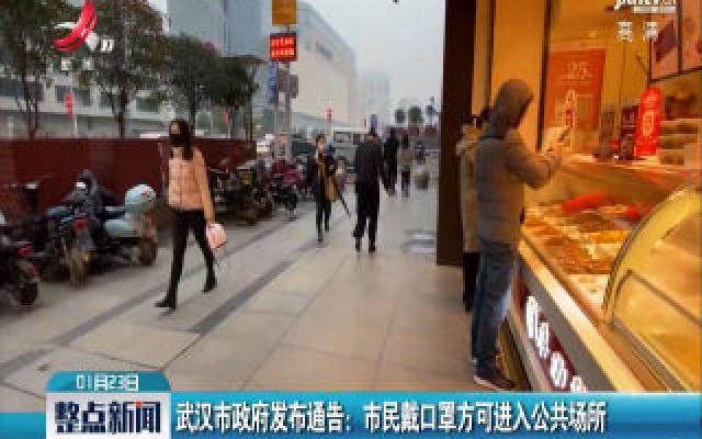 武汉市政府发布通告：市民戴口罩方可进入公共场所